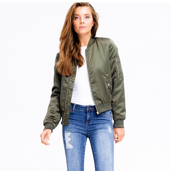 Military Green Cropped Bomber Jacket - Picture 3 of 8